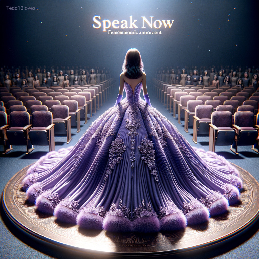 Elegant Purple Gown with Floral Designs and Fur Accents
