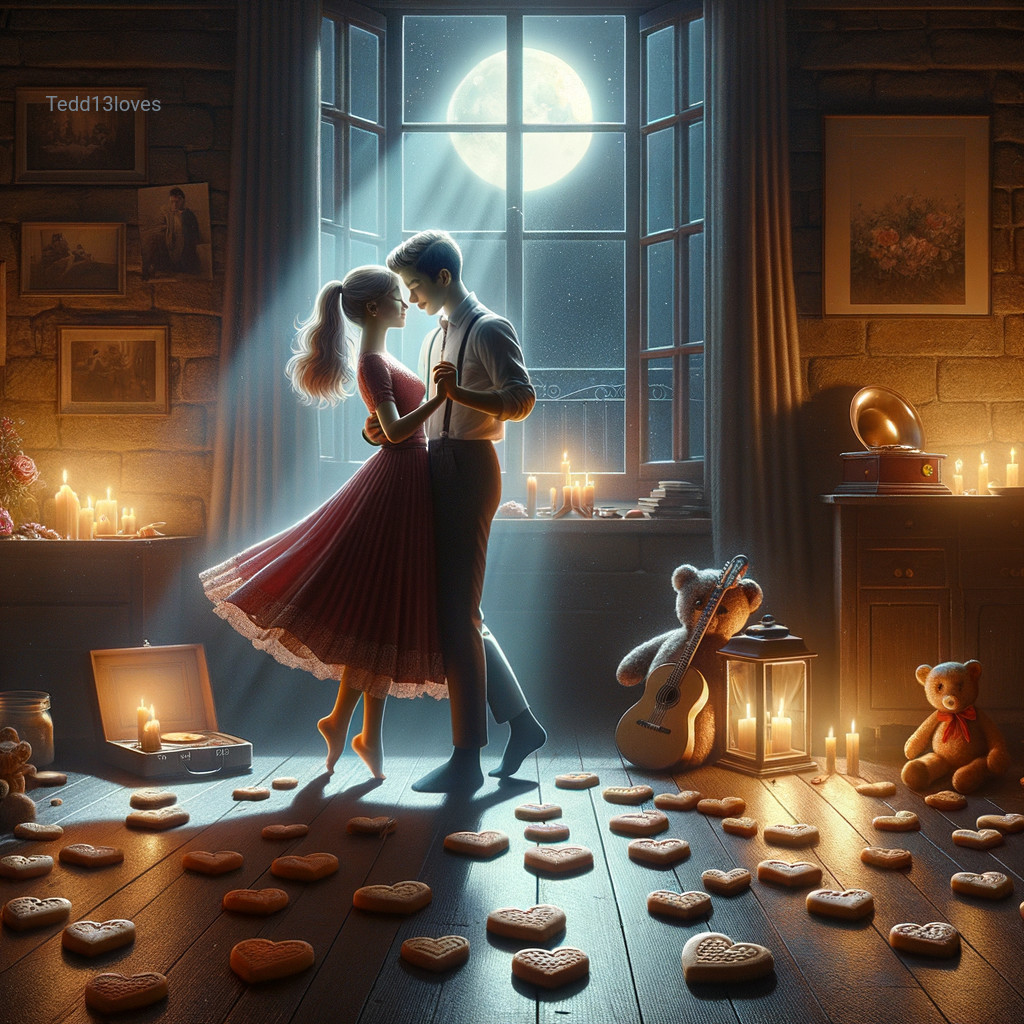 Cozy Moonlit Room with Dancing Couple and Romantic Decor
