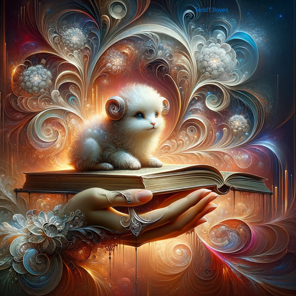 Whimsical Lamb on Book Surrounded by Floral Patterns