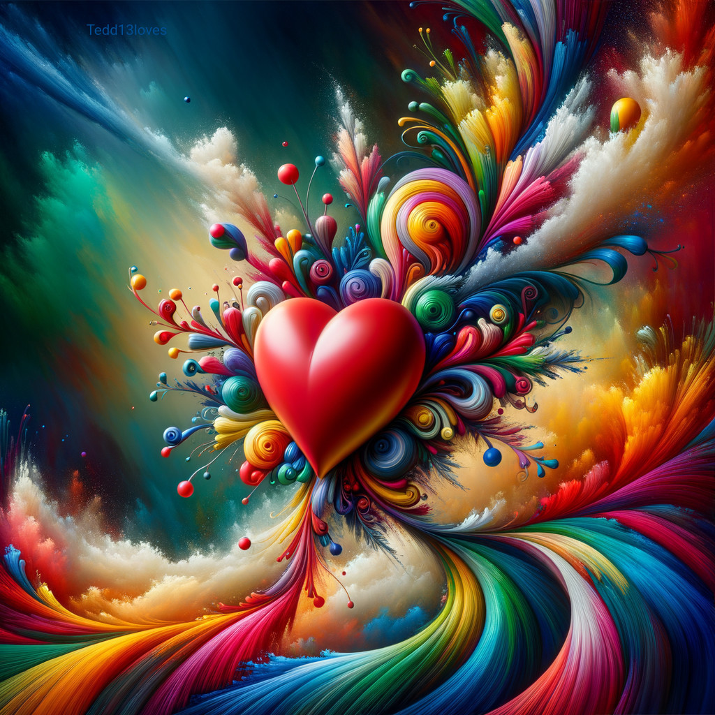 Vibrant Color Explosion with Central Red Heart Design