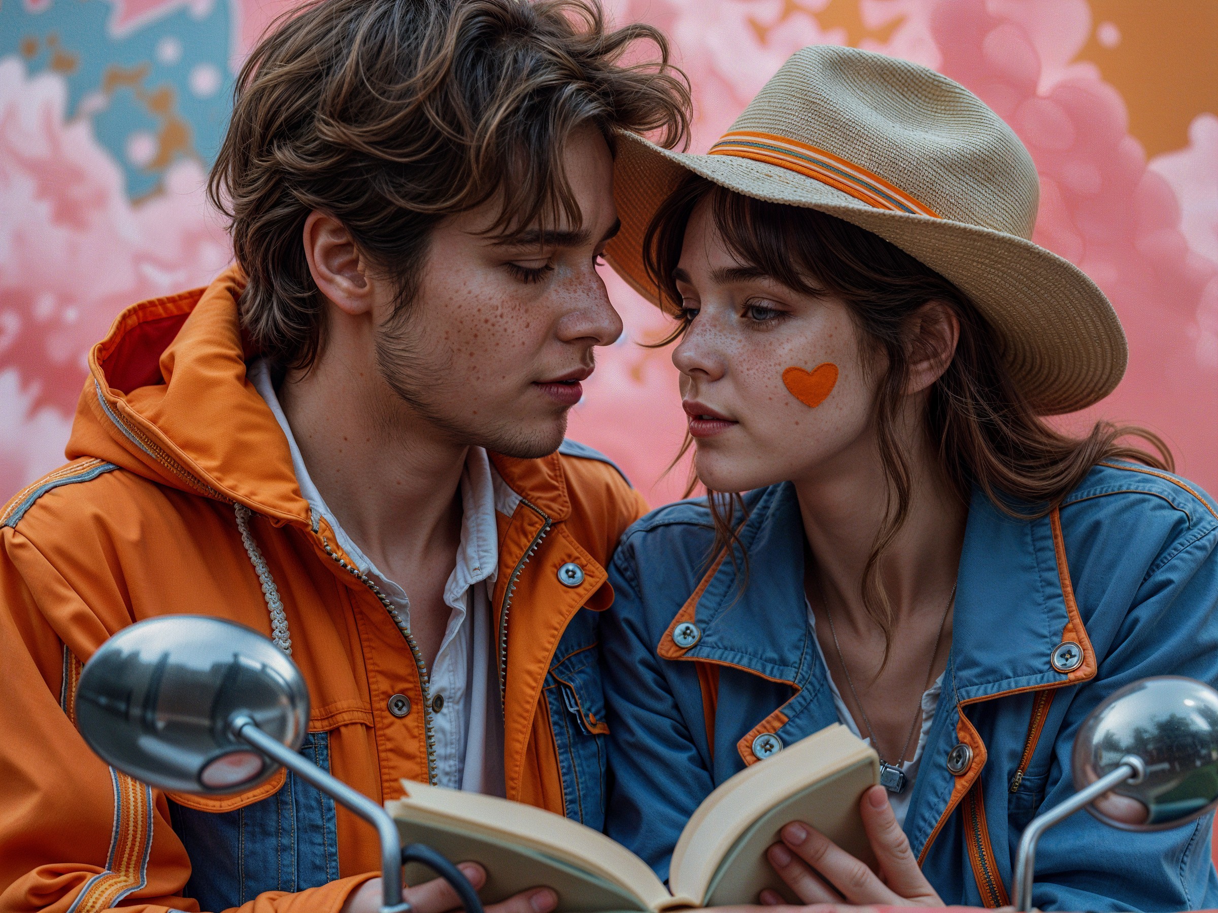 Couple Sharing a Book Under Cherry Blossoms