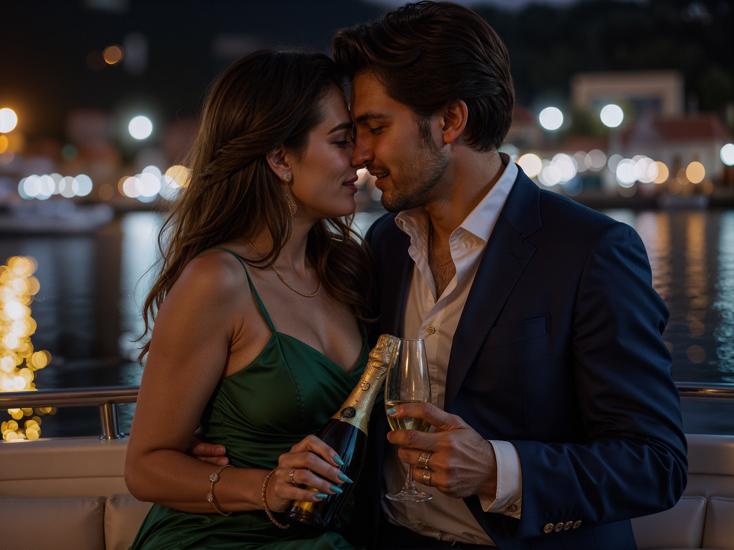 Romantic Boat Scene with Couple in Intimate Setting