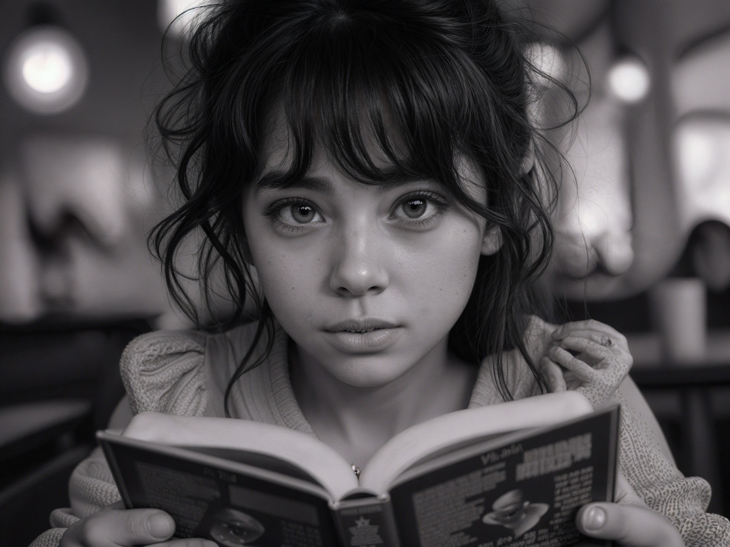 Young Woman Reading in Cozy Café Setting