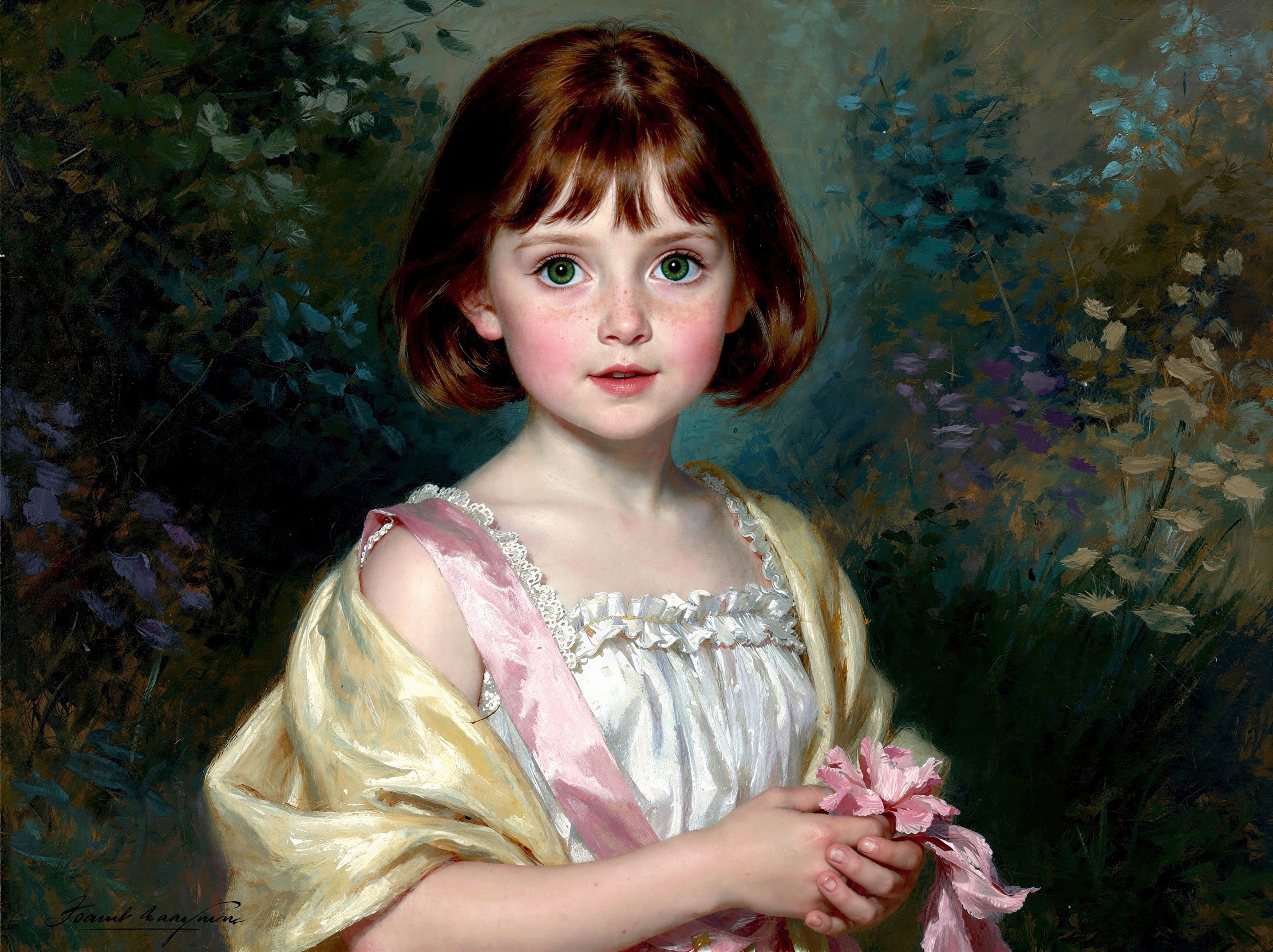 Portrait of a Young Red-Haired Girl with Flowers