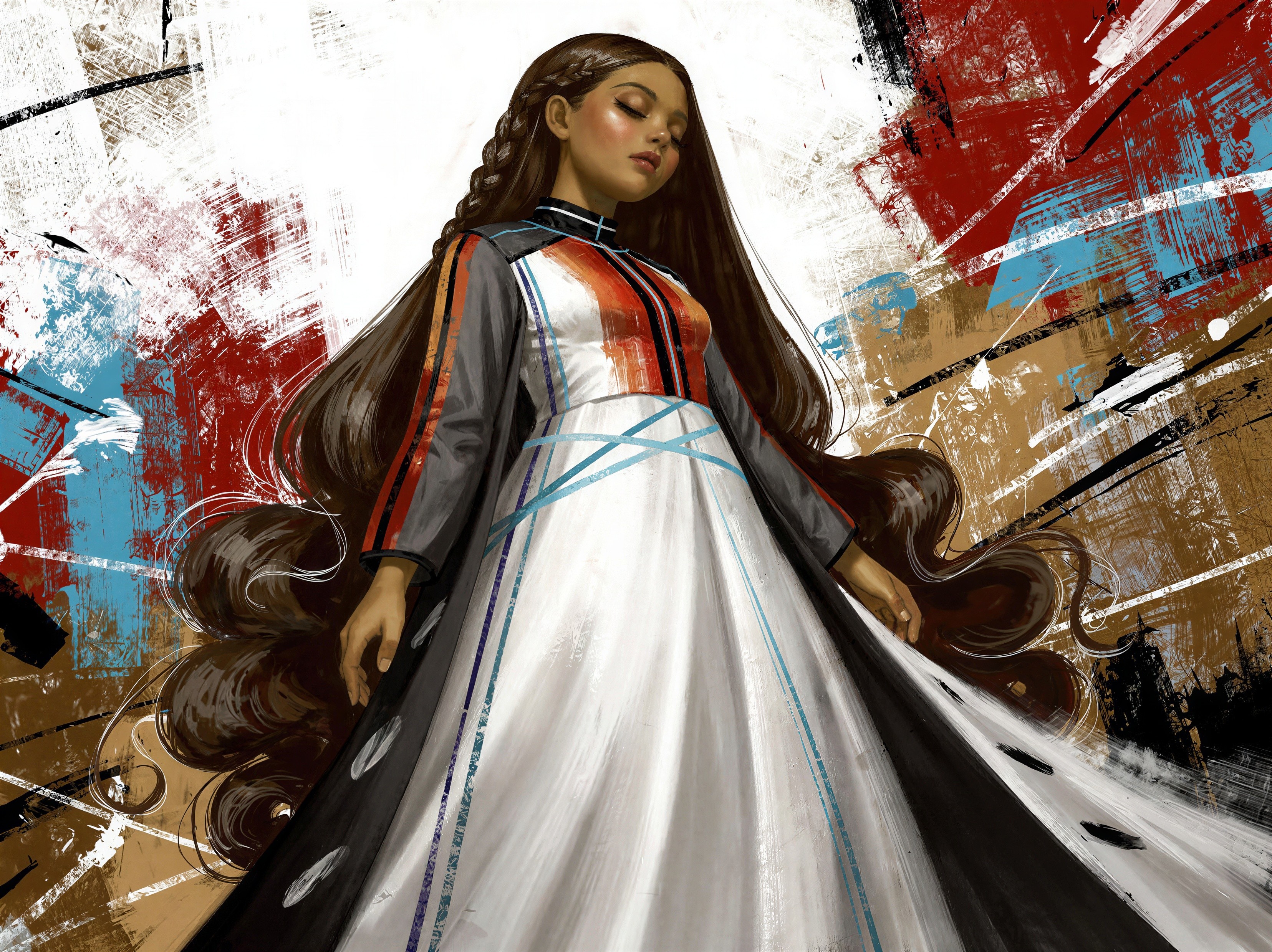 Digital Portrait of a Young Woman in Abstract Background