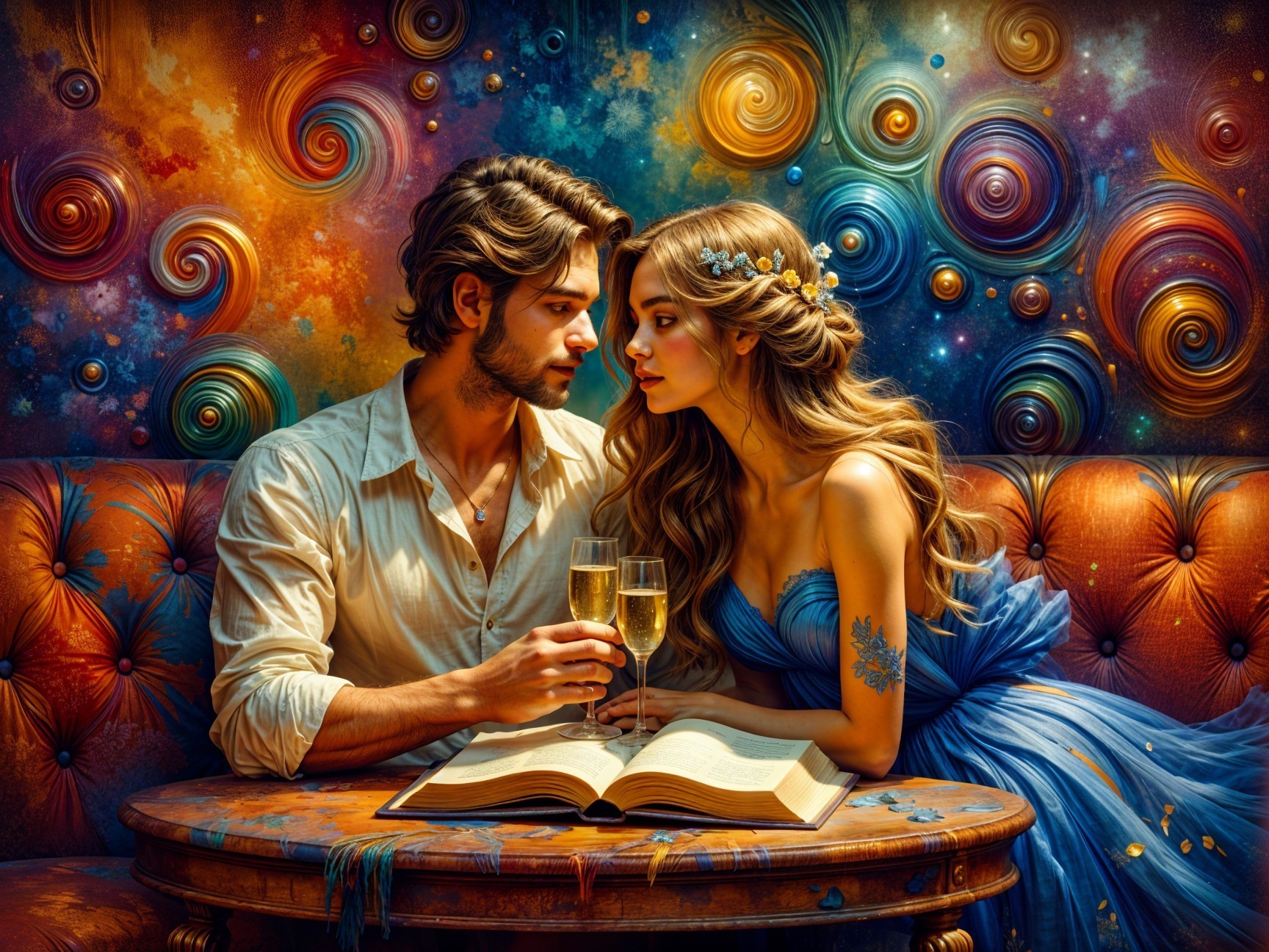 Couple Sharing Champagne in Dreamlike Setting