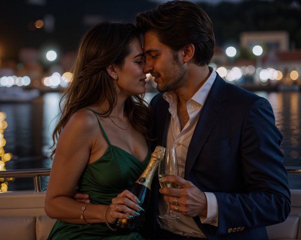 Romantic Boat Scene with Couple in Intimate Setting