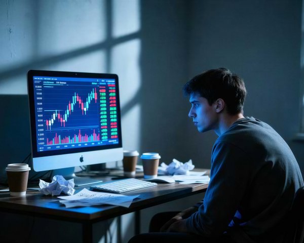 Young man analyzing stock market charts on iMac