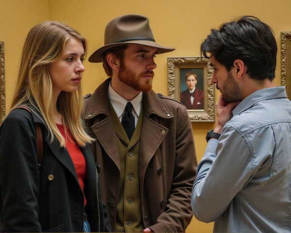 Young Adults in Art Gallery with Yellow Wall Background