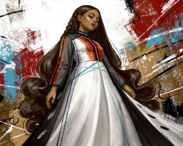 Digital Portrait of a Young Woman in Abstract Background