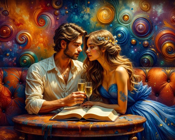 Couple Sharing Champagne in Dreamlike Setting