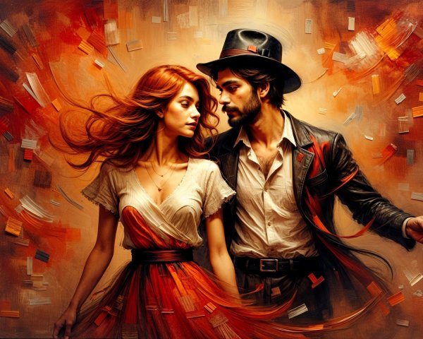 Passionate Couple in Vibrant Romantic Setting