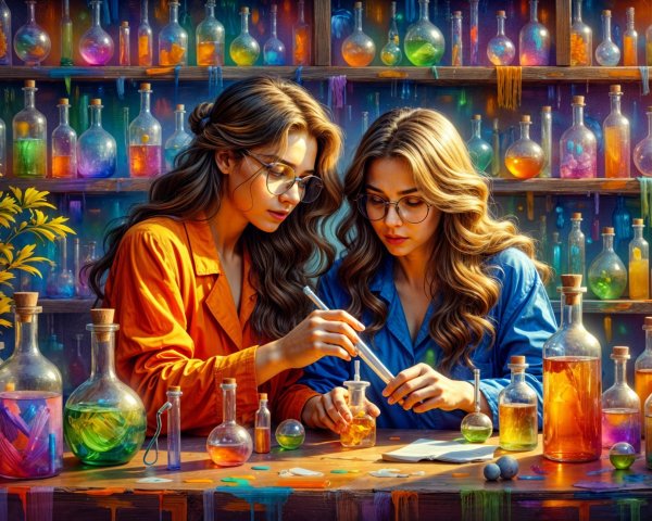 Chemical Experiment in a Colorful Laboratory Setting