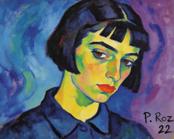 Vibrant Expressionist Painting of a Woman with Colorful Background