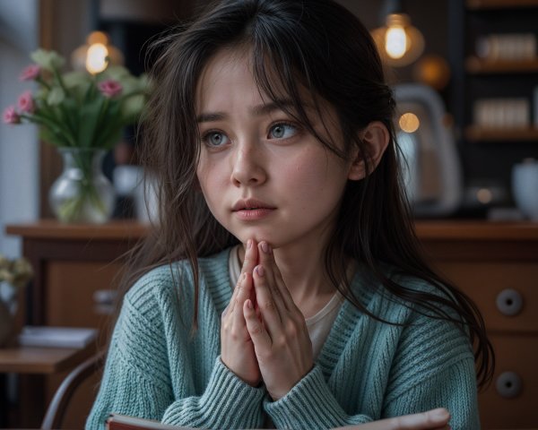 Thoughtful Young Girl in Cozy Interior Setting