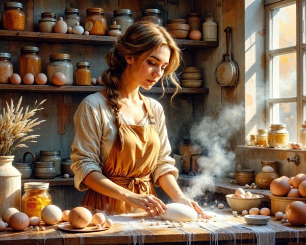 Baking in a Cozy Kitchen with Warm Light and Ingredients