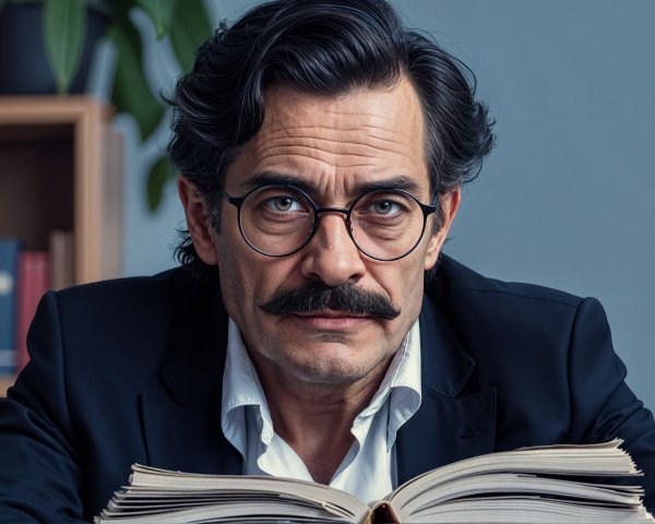 Distinguished Man in Suit Surrounded by Books
