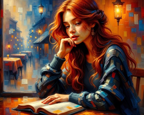 Cozy Evening Scene with a Young Woman Reading a Book