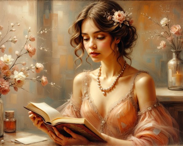 Young Woman Reading by a Sunlit Window in Elegance
