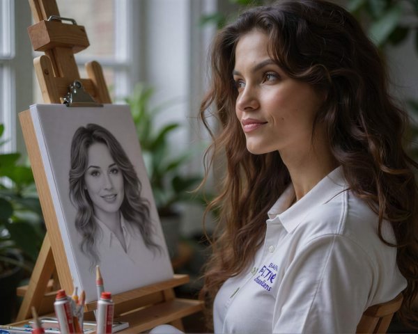 Young Woman Painting Self-Portrait in Studio Setting