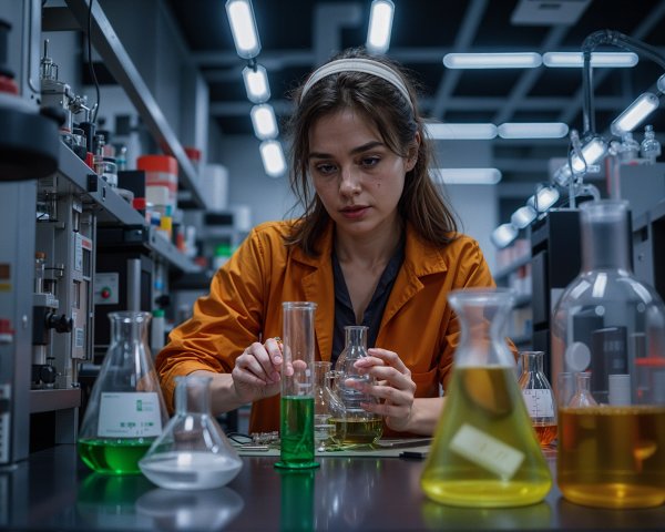Young Woman Conducting Experiment in Modern Laboratory