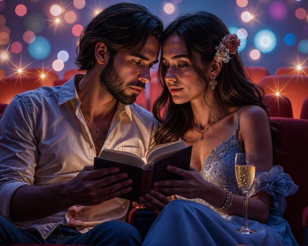 Romantic Couple in Dim Light with Bokeh Background