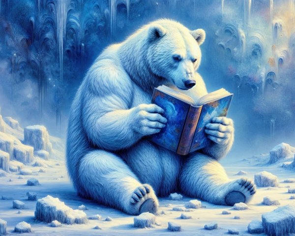 Polar Bear Reading in Serene Icy Landscape