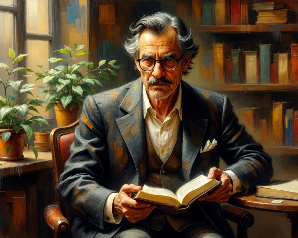 Cozy Study with Distinguished Older Man Reading