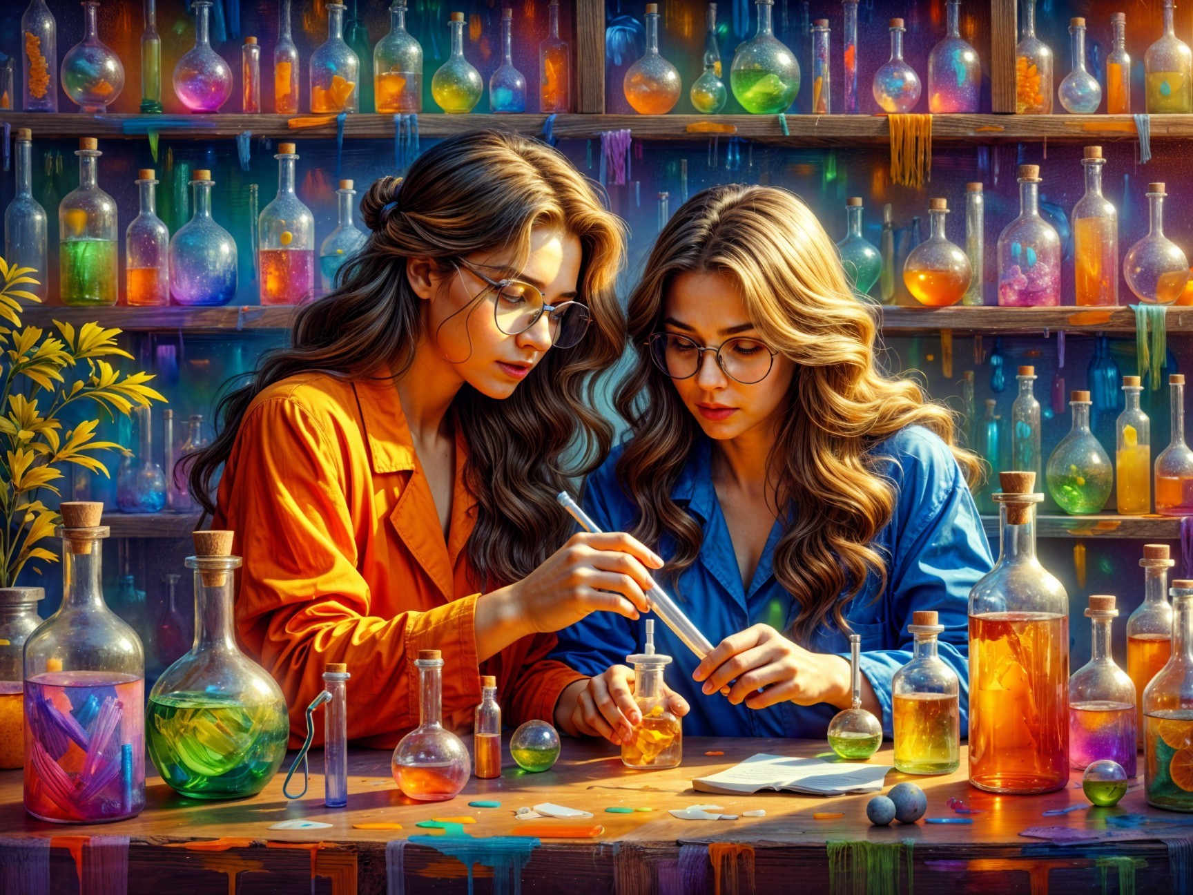 Chemical Experiment in a Colorful Laboratory Setting