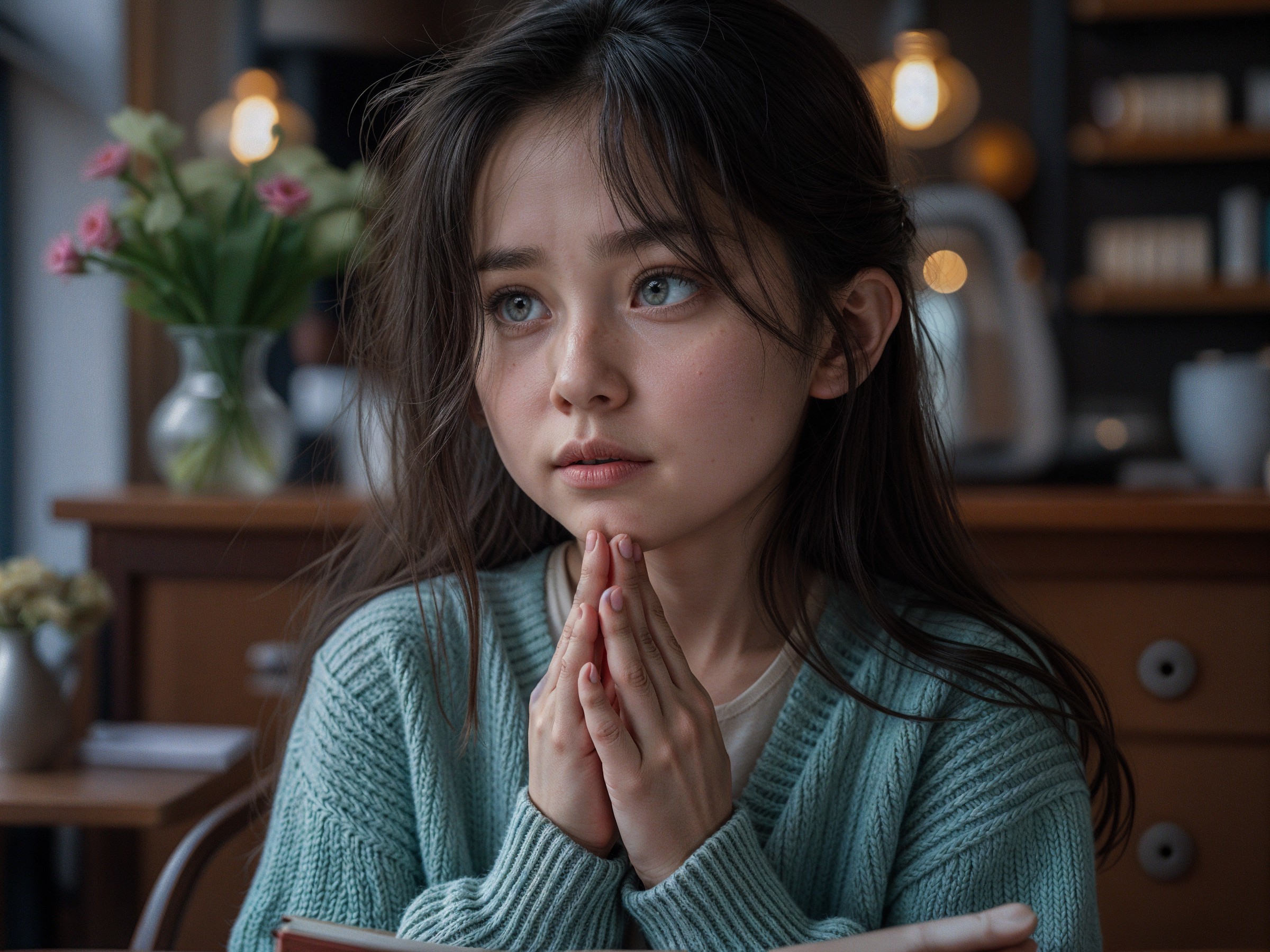 Thoughtful Young Girl in Cozy Interior Setting