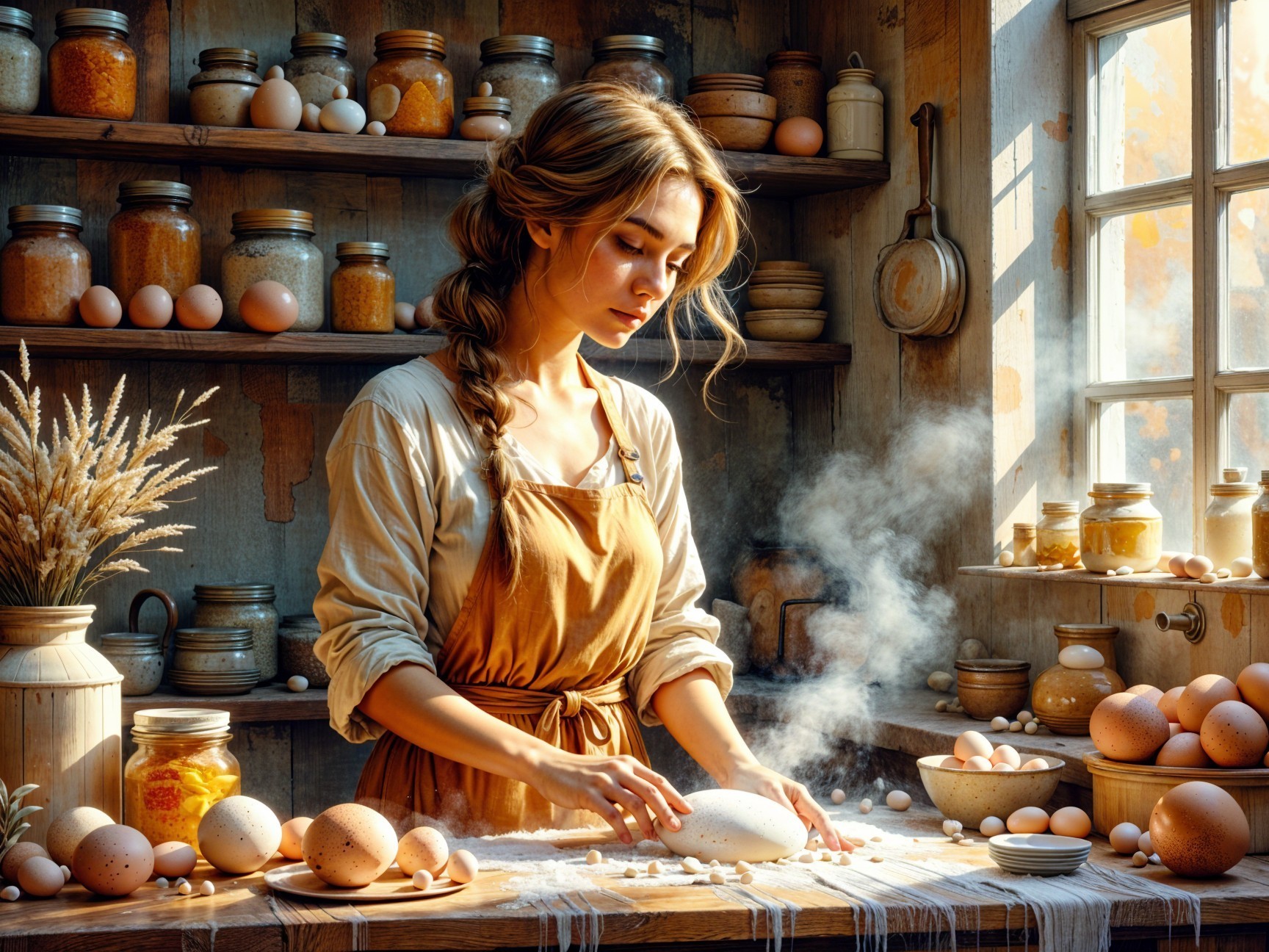 Baking in a Cozy Kitchen with Warm Light and Ingredients