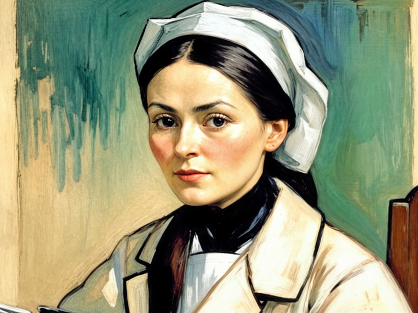 Young Woman in Traditional Nurse Uniform and Cap