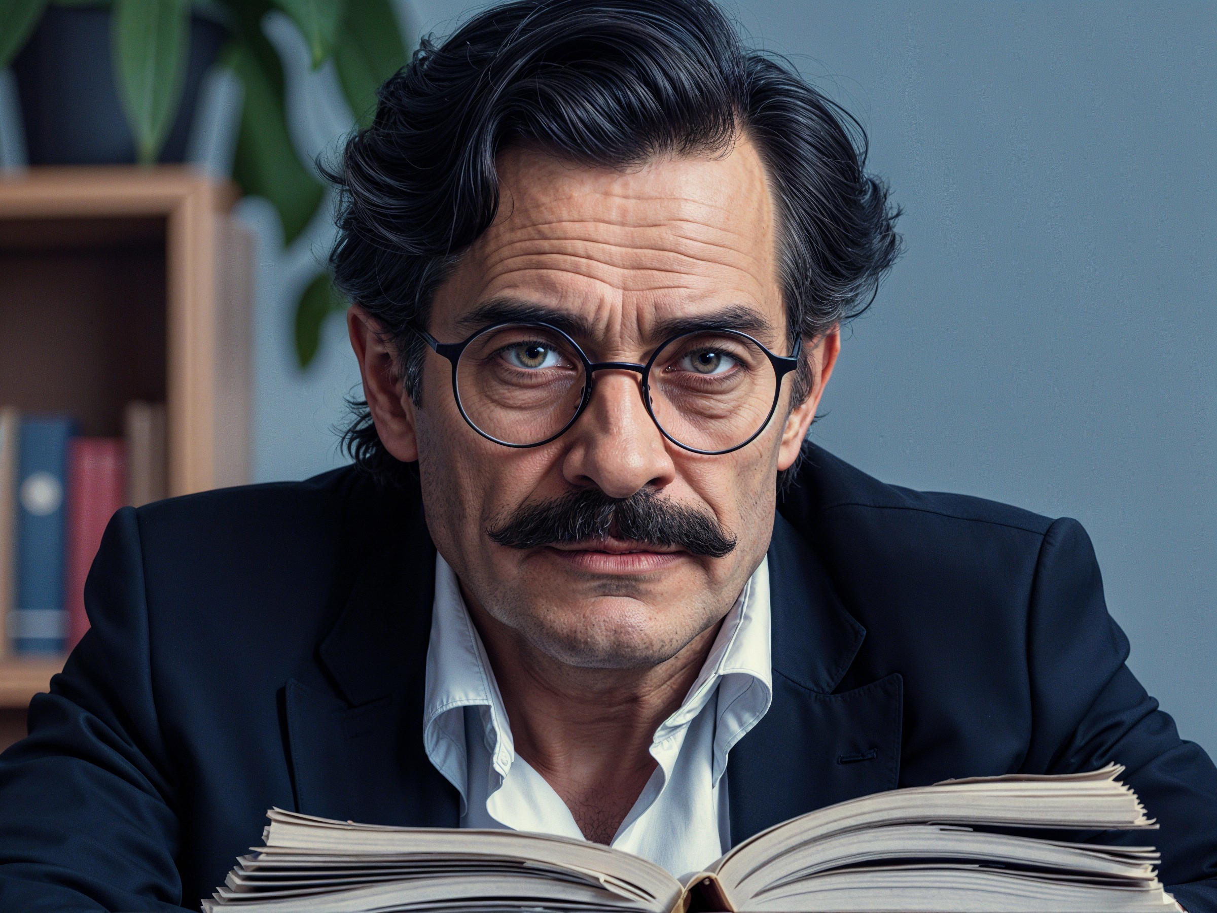 Distinguished Man in Suit Surrounded by Books