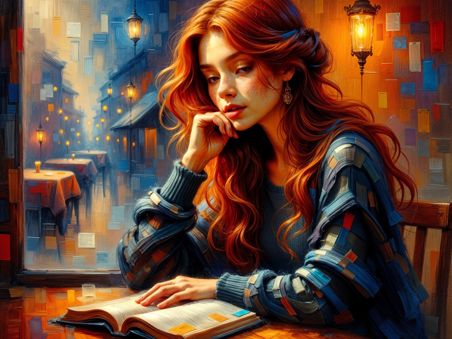 Cozy Evening Scene with a Young Woman Reading a Book