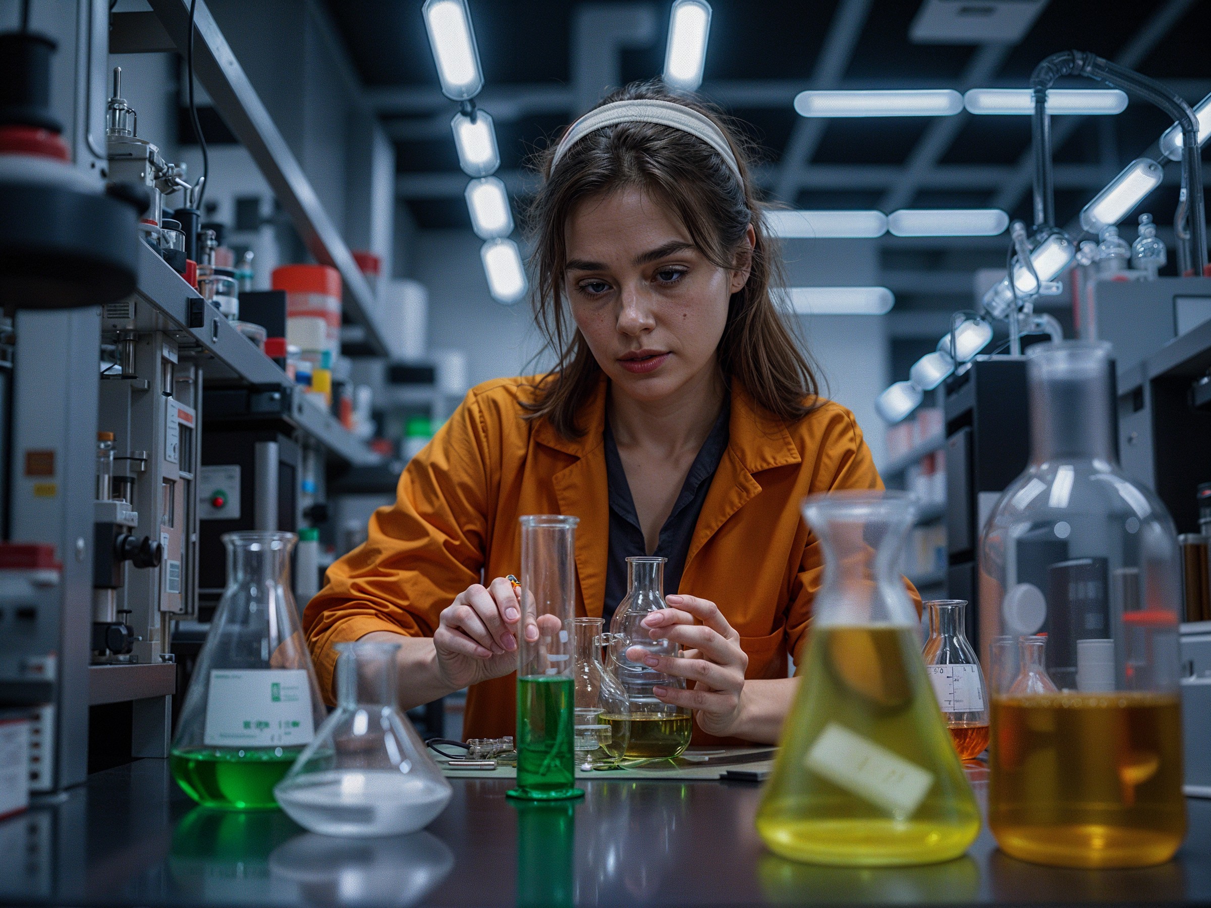 Young Woman Conducting Experiment in Modern Laboratory