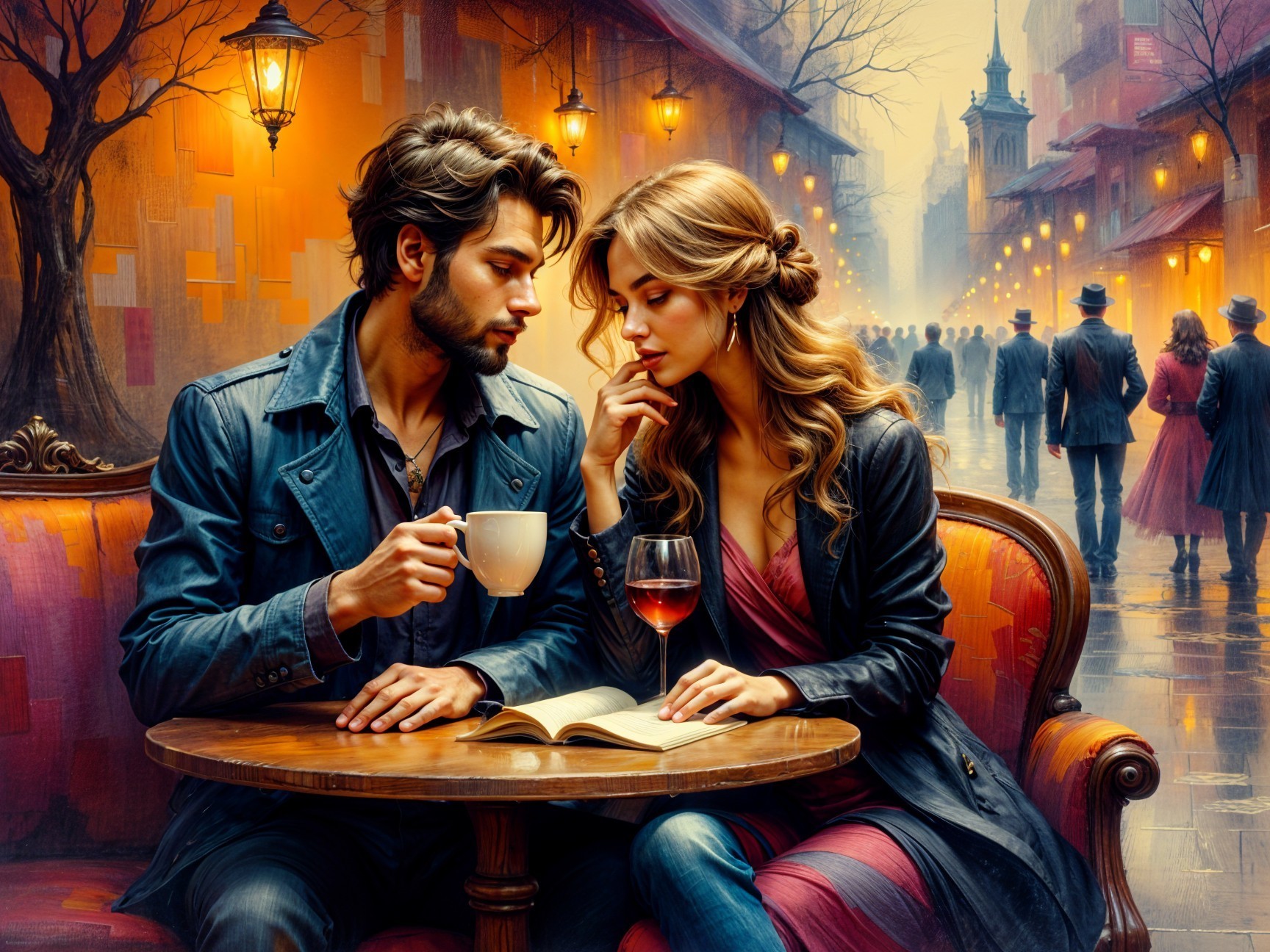 Café Scene with Couple in Romantic Atmosphere