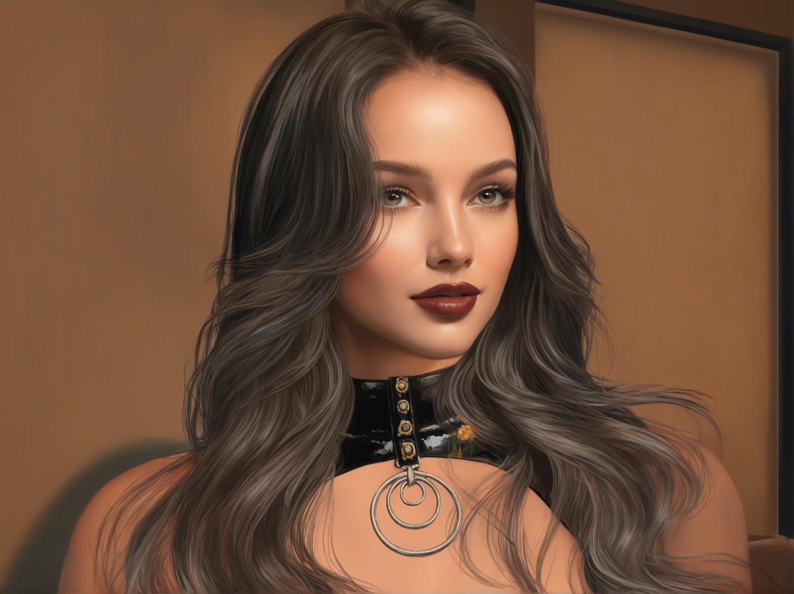 Confident Woman with Long Hair and Choker Accessory