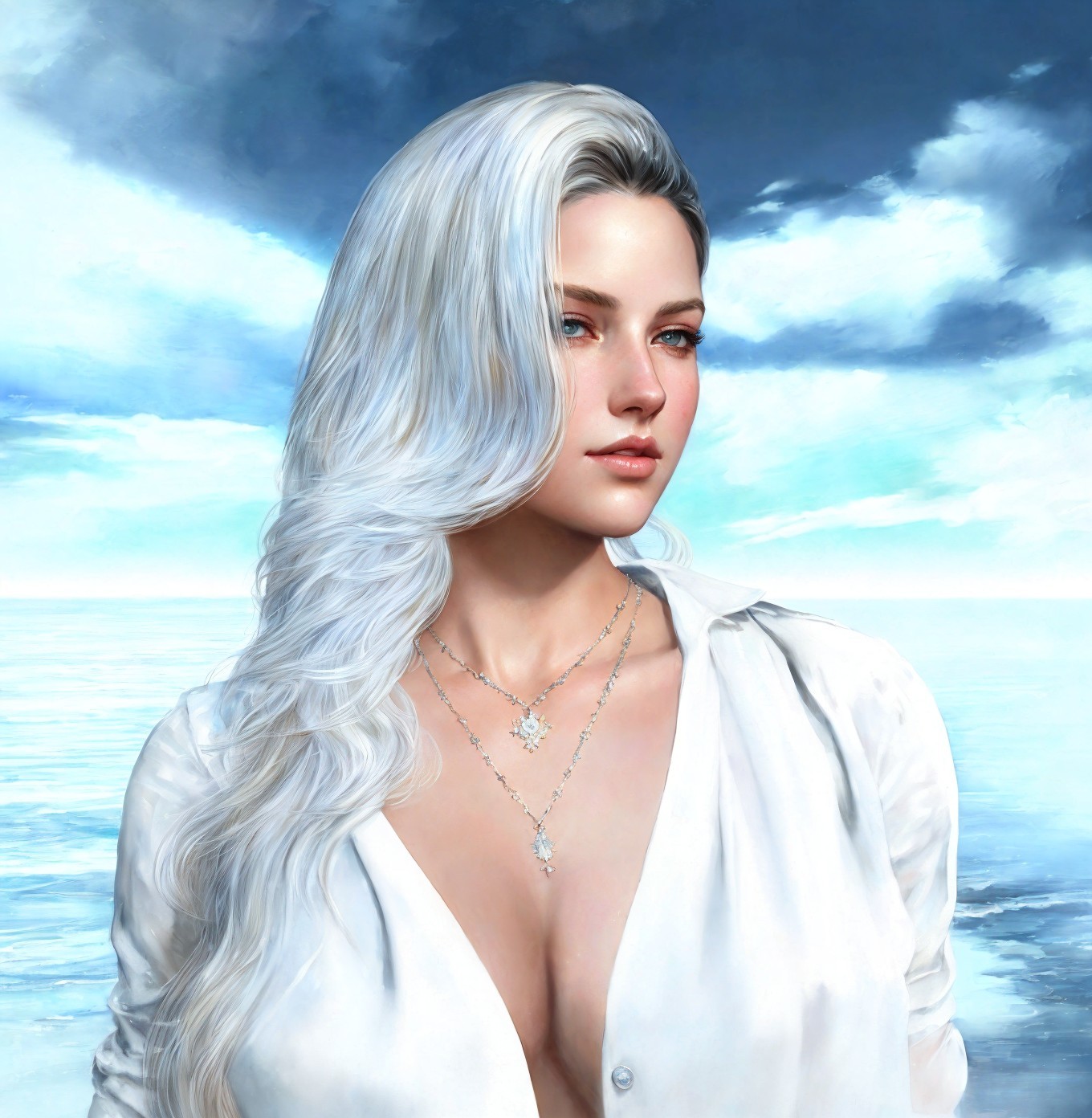 Portrait of a Woman with Silver Hair and Serene Expression