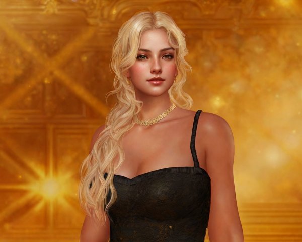Young Woman in Black Lace Dress with Glamorous Background