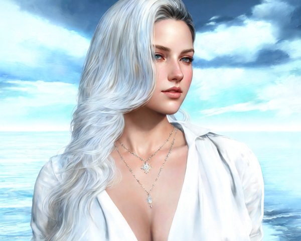 Portrait of a Woman with Silver Hair and Serene Expression