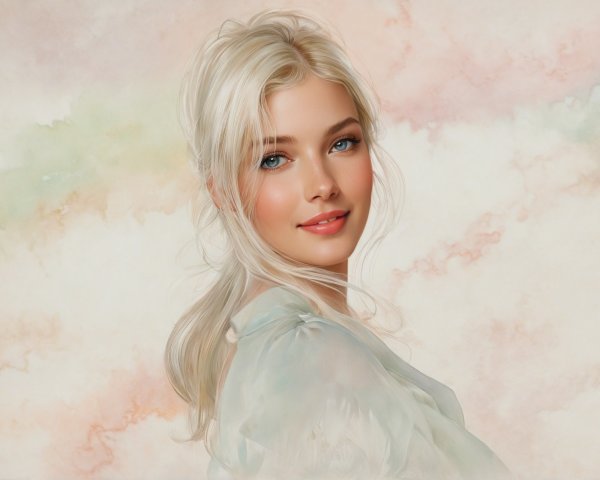 Portrait of a Young Woman with Soft Features and Pastels
