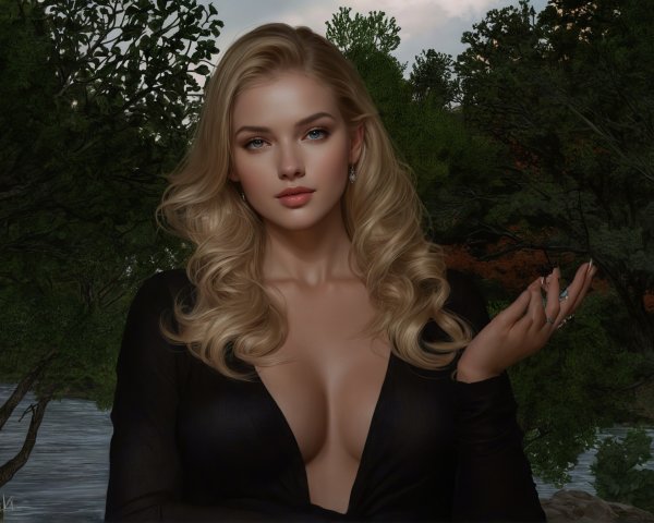 Elegant Woman in Natural Backdrop with Blonde Hair