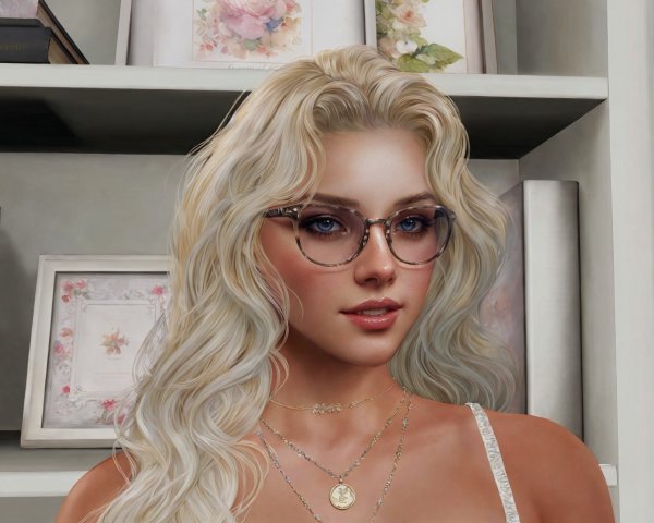 Young woman with blonde hair in cozy, chic setting