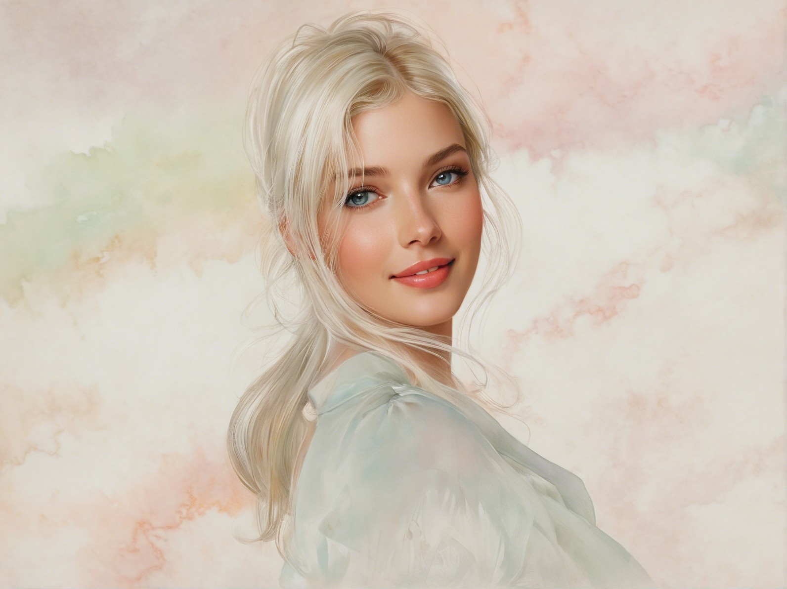 Portrait of a Young Woman with Soft Features and Pastels