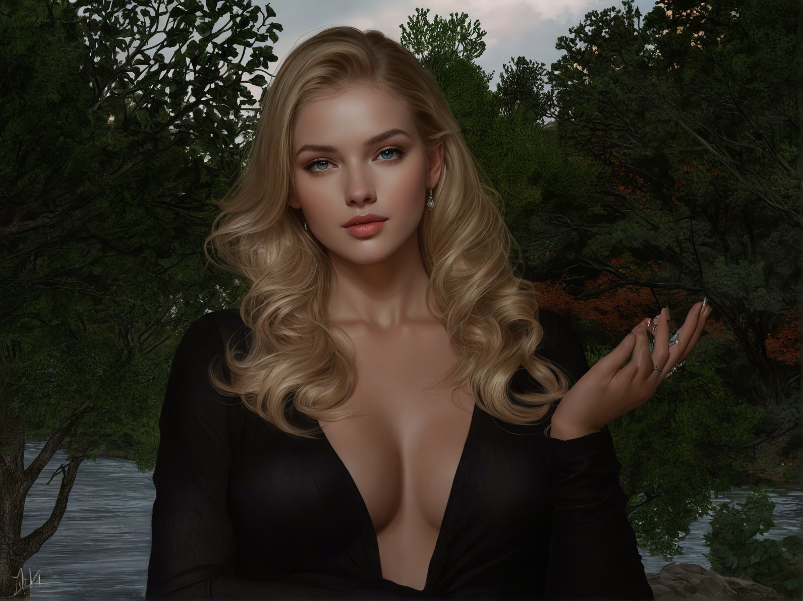 Elegant Woman in Natural Backdrop with Blonde Hair