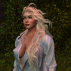 Young woman with blonde hair in serene nature setting