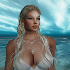 Portrait of a woman with blonde hair by the ocean