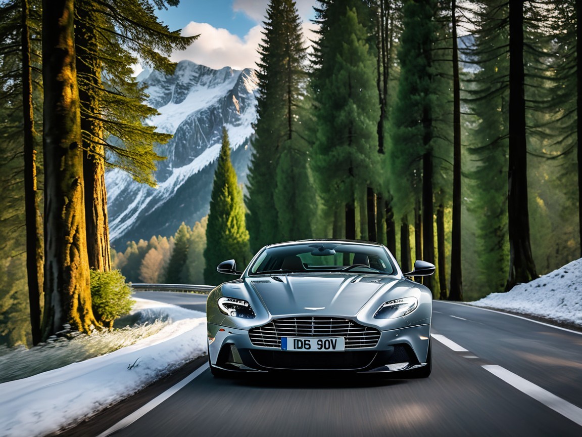 Silver Sports Car on Winding Road Amid Mountains