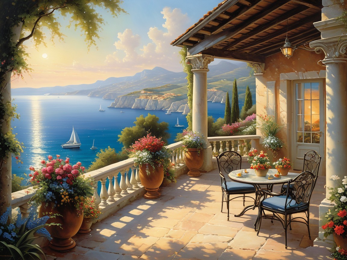 Balcony View of Serene Seascape at Sunset