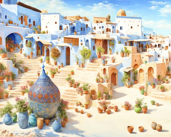 Vibrant Mediterranean Village with Whitewashed Buildings